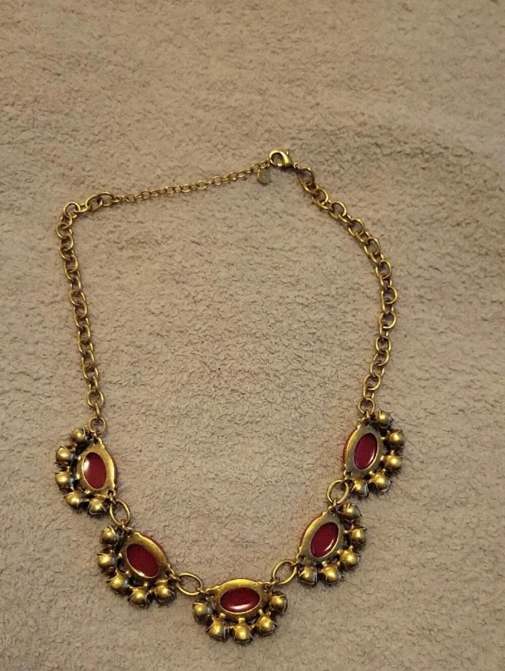 Stella & Dot Gold-Tone Necklace with Pink Cabochons and Clear Crystals